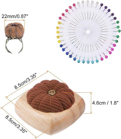 HARFINGTON Wooden Base Needle Pincushions with Adjustable Finger Ring Felt Pin Cushion and 40Pcs Sewing Pins for Sewing Quilting Needlework DIY Crafts, Brown in Saudi Arabia
