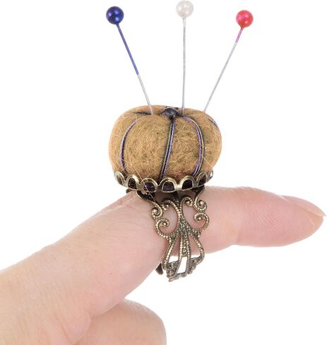 HARFINGTON Wooden Base Needle Pincushions with Adjustable Finger Ring Felt Pin Cushion and 40Pcs Sewing Pins for Sewing Quilting Needlework DIY Crafts, Brown in Saudi Arabia