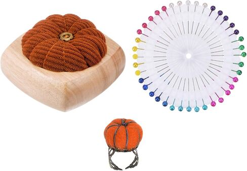 HARFINGTON Wooden Base Needle Pincushions with Adjustable Finger Ring Felt Pin Cushion and 40Pcs Sewing Pins for Sewing Quilting Needlework DIY Crafts, Brown in Saudi Arabia