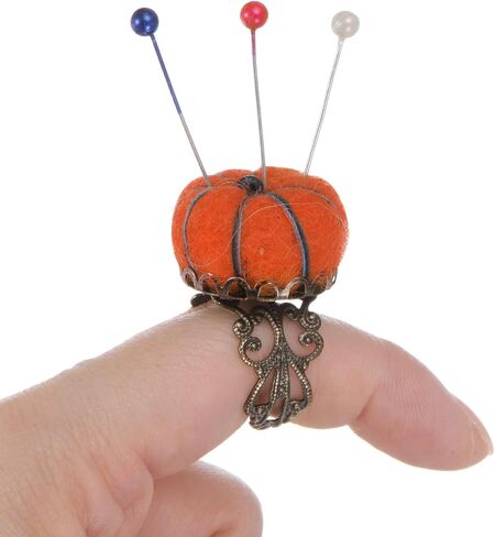HARFINGTON Wooden Base Needle Pincushions with Adjustable Finger Ring Felt Pin Cushion and 40Pcs Sewing Pins for Sewing Quilting Needlework DIY Crafts, Brown in Saudi Arabia