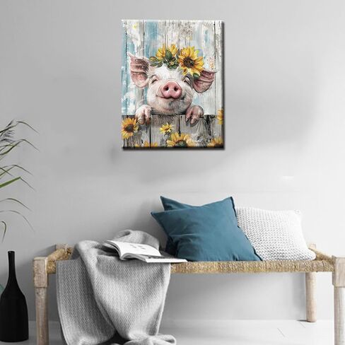 طلاء خنزير حيوانات المزرعة بالأرقام للبالغين أصبع DIY الطلاء بالأرقام أكريليك نمط عتيق طلاء قماش ديكور المطبخ مجموعات طلاء عباد الشمس فن المزرعة 20 × 16 بوصة 16 × 20 بوصة (بدون إطار) in Kuwait