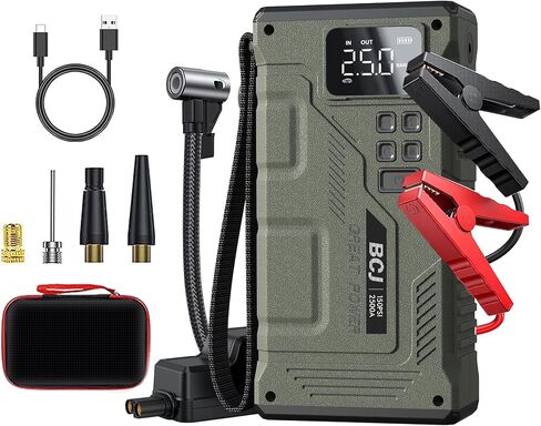 Portable Car Jump Starter with Air Compressor, BCJ 2500A Battery Jump Box with150PSI Digital Air Pump for Tire Inflator, 12V Lithium Battery Jumper Pack Booster for 8L Gas/7.5L Diesel Vehicles in Saudi Arabia