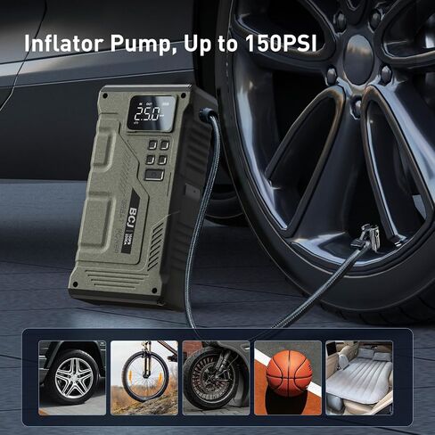 Portable Car Jump Starter with Air Compressor, BCJ 2500A Battery Jump Box with150PSI Digital Air Pump for Tire Inflator, 12V Lithium Battery Jumper Pack Booster for 8L Gas/7.5L Diesel Vehicles in Saudi Arabia