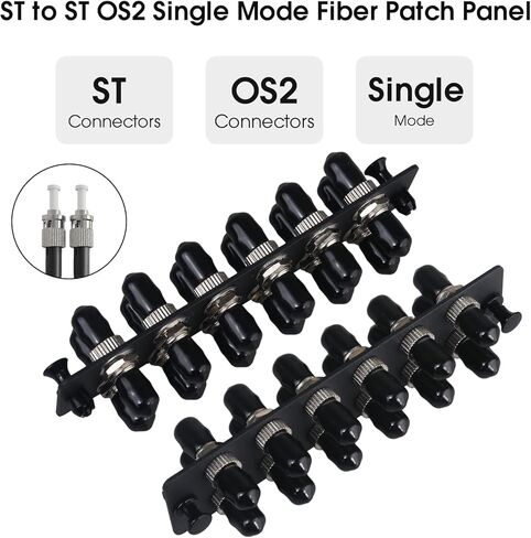 12 Simplex ST Fiber Patch Panel with Simplex Singlemode Black ST Adapters, 12 Fiber Ports in Kuwait