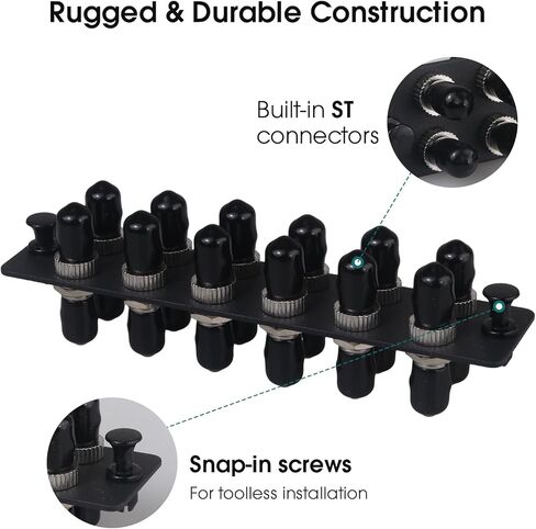 12 Simplex ST Fiber Patch Panel with Simplex Singlemode Black ST Adapters, 12 Fiber Ports in Kuwait