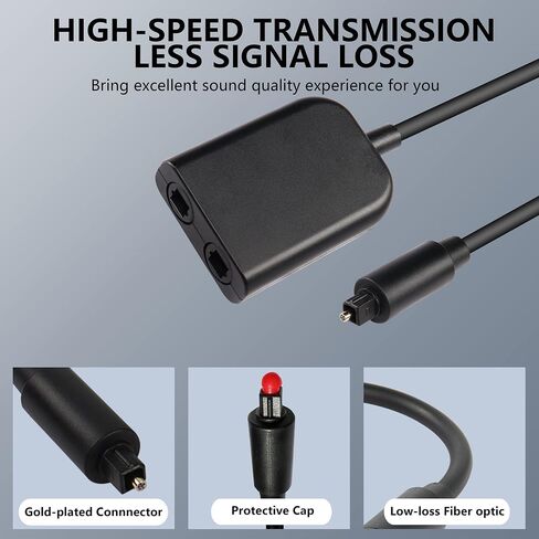 GELRHONR Toslink محول مقسم الصوت البصري الرقمي 1 في 2 خارج، 2 بوصة 1 خارج كابل صوت من الألياف الضوئية لأجهزة الكمبيوتر CD/DVD PS3 Xbox X-Box360 - 20 سم (أسود) in Saudi Arabia