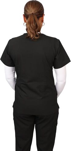 Black Scrubs Sets for Women - Stretch V-Neck Top with Straight Leg Pants with 6 Pockets, Nurse Medical Uniform in Kuwait