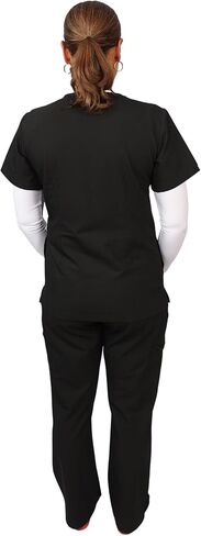 Black Scrubs Sets for Women - Stretch V-Neck Top with Straight Leg Pants with 6 Pockets, Nurse Medical Uniform in Kuwait