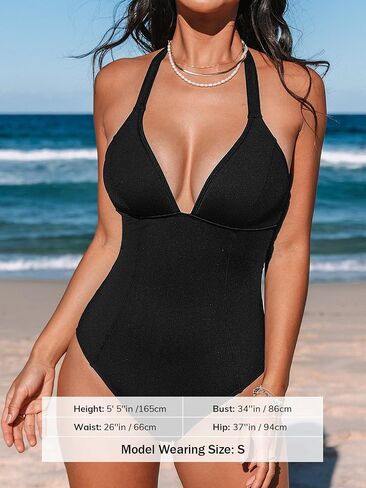 CUPSHE Women's One Piece Swimsuit Plunging Sweetheart Neck Halter Bathing Suit Back Hook Cutout Sliming Sculpting in Saudi Arabia