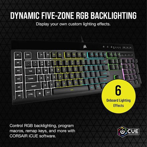 لوحة مفاتيح الألعاب السلكية الغشائية من كورسير K55 PRO LITE RGB (إضاءة خلفية RGB ديناميكية بخمس مناطق، ستة مفاتيح ماكرو مع تكامل سطح السفينة، ومفاتيح الوسائط المخصصة) أسود (متجدد) in Kuwait