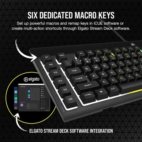 لوحة مفاتيح الألعاب السلكية الغشائية من كورسير K55 PRO LITE RGB (إضاءة خلفية RGB ديناميكية بخمس مناطق، ستة مفاتيح ماكرو مع تكامل سطح السفينة، ومفاتيح الوسائط المخصصة) أسود (متجدد) in Kuwait