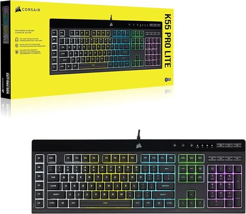لوحة مفاتيح الألعاب السلكية الغشائية من كورسير K55 PRO LITE RGB (إضاءة خلفية RGB ديناميكية بخمس مناطق، ستة مفاتيح ماكرو مع تكامل سطح السفينة، ومفاتيح الوسائط المخصصة) أسود (متجدد) in Kuwait