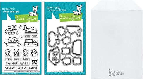 Lawn Fawn Car Critters Road Trip 3"x4" Clear Stamp Add-on and Coordinating Dies, Carnora Storage Pocket, Bundle of 3 Items in Saudi Arabia