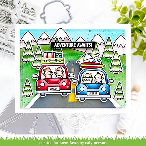 Lawn Fawn Car Critters Road Trip 3"x4" Clear Stamp Add-on and Coordinating Dies, Carnora Storage Pocket, Bundle of 3 Items in Saudi Arabia
