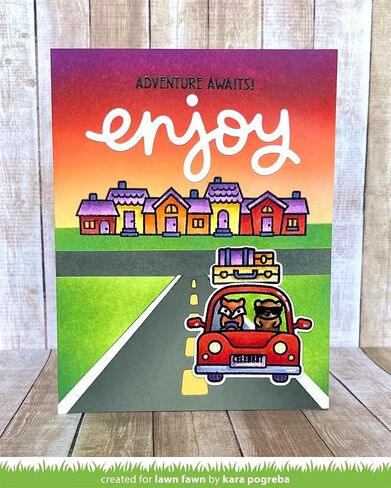 Lawn Fawn Car Critters Road Trip 3"x4" Clear Stamp Add-on and Coordinating Dies, Carnora Storage Pocket, Bundle of 3 Items in Saudi Arabia