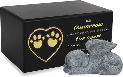 جرة الحيوانات الأليفة جرة الحيوانات الأليفة للكلاب رماد جرة حرق الحيوانات الأليفة الخشبية السوداء مع ملاك الكلب تأتي مع حقيبة جرة القماش in Kuwait