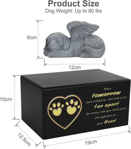 جرة الحيوانات الأليفة جرة الحيوانات الأليفة للكلاب رماد جرة حرق الحيوانات الأليفة الخشبية السوداء مع ملاك الكلب تأتي مع حقيبة جرة القماش in Kuwait