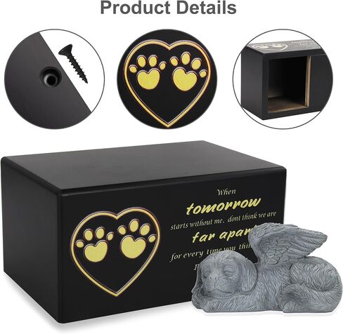 جرة الحيوانات الأليفة جرة الحيوانات الأليفة للكلاب رماد جرة حرق الحيوانات الأليفة الخشبية السوداء مع ملاك الكلب تأتي مع حقيبة جرة القماش in Kuwait