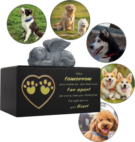 جرة الحيوانات الأليفة جرة الحيوانات الأليفة للكلاب رماد جرة حرق الحيوانات الأليفة الخشبية السوداء مع ملاك الكلب تأتي مع حقيبة جرة القماش in Kuwait