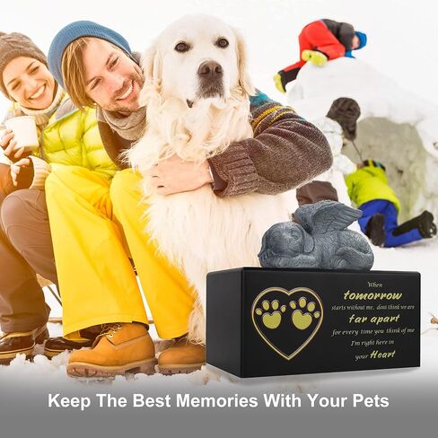 جرة الحيوانات الأليفة جرة الحيوانات الأليفة للكلاب رماد جرة حرق الحيوانات الأليفة الخشبية السوداء مع ملاك الكلب تأتي مع حقيبة جرة القماش in Kuwait