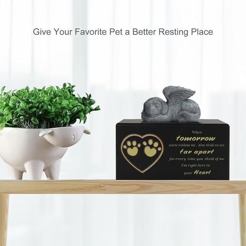 جرة الحيوانات الأليفة جرة الحيوانات الأليفة للكلاب رماد جرة حرق الحيوانات الأليفة الخشبية السوداء مع ملاك الكلب تأتي مع حقيبة جرة القماش in Kuwait