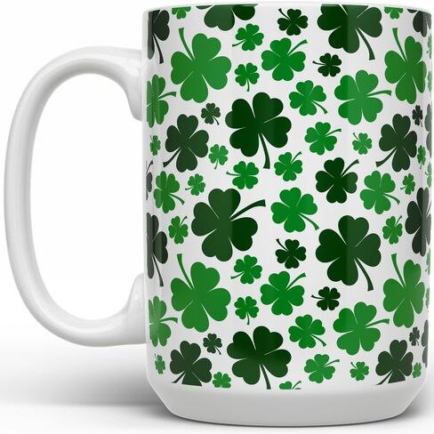 St Patrick's Day Shamrock Coffee Mug, Green Four Leaf Clover Tea Cup, Gift for Her Mom Friend (15oz) in Kuwait