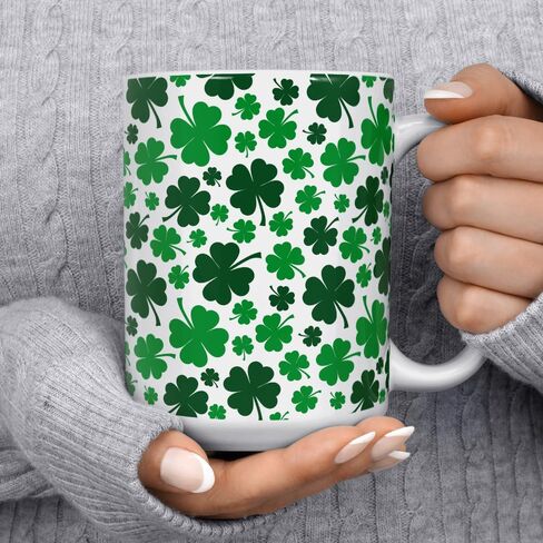 St Patrick's Day Shamrock Coffee Mug, Green Four Leaf Clover Tea Cup, Gift for Her Mom Friend (15oz) in Kuwait