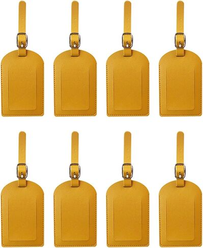 8 Packs Luggage Tag Faux Leather Luggage Tag Label with Name ID Card for Suitcase Handbag School Bag (Yellow) in Saudi Arabia
