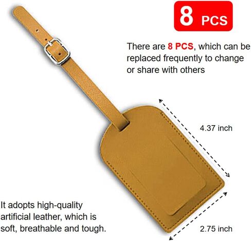 8 Packs Luggage Tag Faux Leather Luggage Tag Label with Name ID Card for Suitcase Handbag School Bag (Yellow) in Saudi Arabia