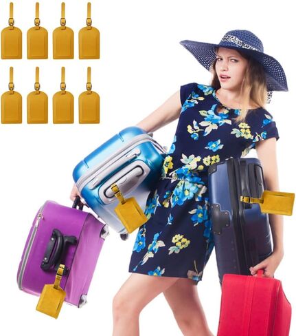 8 Packs Luggage Tag Faux Leather Luggage Tag Label with Name ID Card for Suitcase Handbag School Bag (Yellow) in Saudi Arabia
