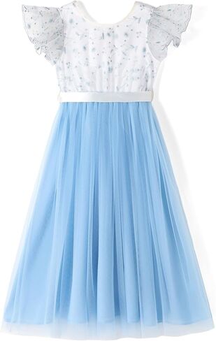 PATPAT Girl's Flower Dress Lace Tulle A-Line Party Birthday Wedding Maxi Long Backless Dresses 4-12 Years in Saudi Arabia