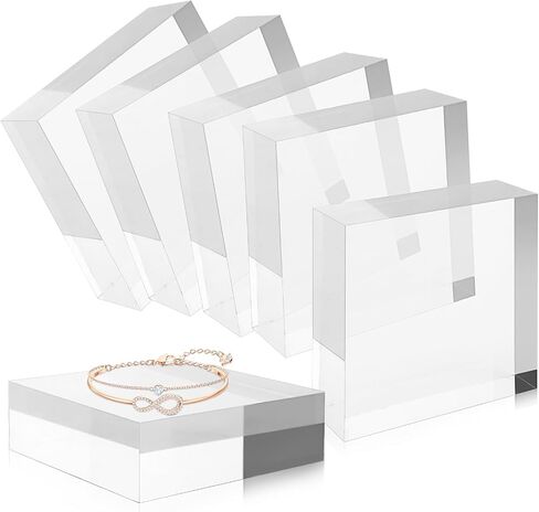 6 Pcs Acrylic Display Block, 3" x 3" x 1" Clear Polished Acrylic Cube, Acrylic Square Base for Displaying Jewelry, Necklace in Saudi Arabia