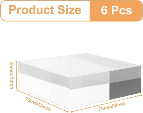 6 Pcs Acrylic Display Block, 3" x 3" x 1" Clear Polished Acrylic Cube, Acrylic Square Base for Displaying Jewelry, Necklace in Saudi Arabia