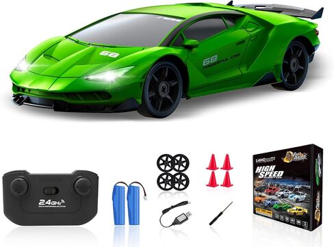 RC Drift Car, 1/24 4WD Remote Control Car RC Cars for Kids, 2.4GHz Hobby Racing Car Toys with LED Light Two Rechargeable Batteries and Drift Tires Toy Cars Birthday Gifts for Boys Adults in Saudi Arabia