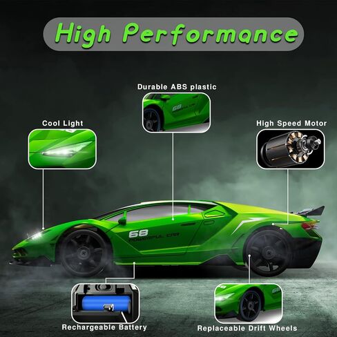 RC Drift Car, 1/24 4WD Remote Control Car RC Cars for Kids, 2.4GHz Hobby Racing Car Toys with LED Light Two Rechargeable Batteries and Drift Tires Toy Cars Birthday Gifts for Boys Adults in Saudi Arabia