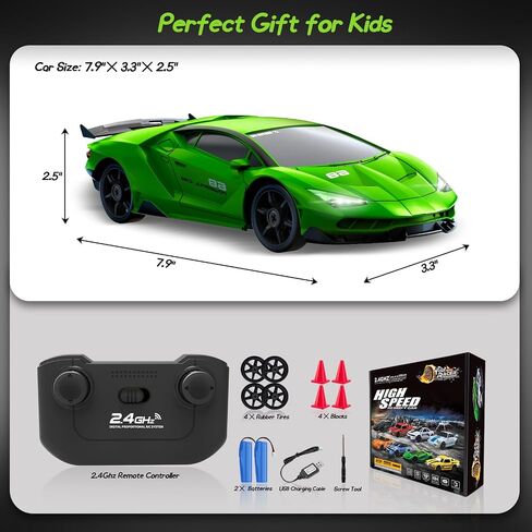 RC Drift Car, 1/24 4WD Remote Control Car RC Cars for Kids, 2.4GHz Hobby Racing Car Toys with LED Light Two Rechargeable Batteries and Drift Tires Toy Cars Birthday Gifts for Boys Adults in Saudi Arabia