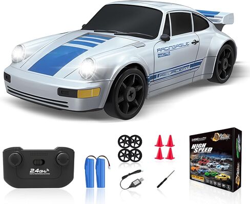 RC Drift Car, 1/24 4WD Remote Control Car RC Cars for Kids, 2.4GHz Hobby Racing Car Toys with LED Light Two Rechargeable Batteries and Drift Tires Toy Cars Birthday Gifts for Boys Adults in Saudi Arabia