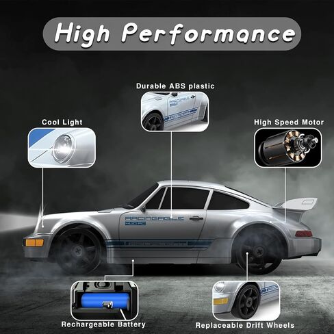 RC Drift Car, 1/24 4WD Remote Control Car RC Cars for Kids, 2.4GHz Hobby Racing Car Toys with LED Light Two Rechargeable Batteries and Drift Tires Toy Cars Birthday Gifts for Boys Adults in Saudi Arabia