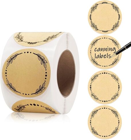 2" Canning Labels for Jars & Lids, 4 Different Wreath Designs, 500 Pcs Round Kraft Christmas Mason Jar Stickers, Food Labels Pantry Labels, Mason Jar Labels Spice Labels Bottle Labels in Saudi Arabia