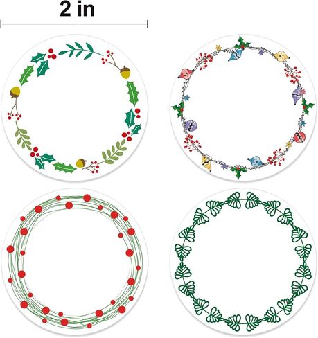 2" Canning Labels for Jars & Lids, 4 Different Wreath Designs, 500 Pcs Round Kraft Christmas Mason Jar Stickers, Food Labels Pantry Labels, Mason Jar Labels Spice Labels Bottle Labels in Saudi Arabia