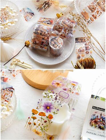 6 لفات من شريط اشي الأزهار النباتية، شخصيات عتيقة للفتيات، شريط زخرفي للحرف اليدوية، أشرطة اشي القهوة الخريفية، ملصقات شريط واشي عريضة على شكل زهرة طبيعية، شريط لاصق مزخرف لليوميات in Kuwait