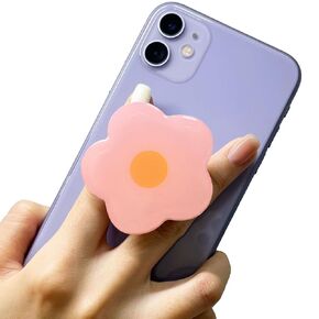 Pink Phone Grip with Expanding Kickstand, Cute Solid Color Flower Design Collapsible Phone Ring Holder Stand Compatible with Kindle, Smartphone Tablet Accessories