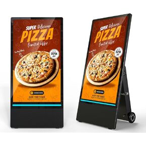 43 inch Rechargeable Portable Outdoor Digital Signage Displays, IP55 Waterproof, Smart LCD Split Screen, Movable Kiosk, Brightness Auto-Adjustment,Android 9.0