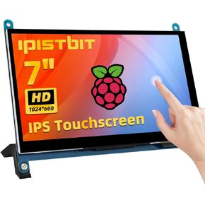 7 Inch LCD Touch Screen, 1024x600 IPS Display with Stand, HDMI Portable Monitor for Raspberry Pi 5/4B/3B+/3B/B+/Zero/400, BB Black, Windows 10 8 7, Free Driver