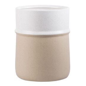 Decorative Round Small Trash Can Wastebasket, Garbage Container Bin for Bathrooms, Powder Rooms, Kitchens, Home Offices - Sand Glaze Non-Slip Design,Beige