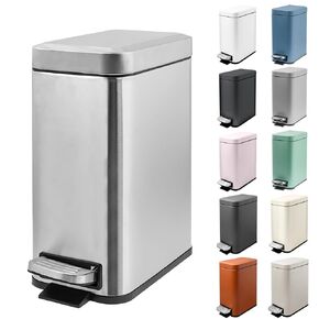 1.3 Gallon Slim Small Trash Can with Lid Soft Close, Stainless Steel Garbage Can for Bathroom Bedroom Office, Rectangular Step Trash Bin with Removable Inner Waste Basket (Blue)