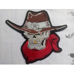 Big Skull Bandit Cowboy Embroidered Iron On Biker Jacket Back Patch, 11''x10'', Unisex for All Age Groups