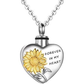 Jude Jewelers Stainless Steel Heart Shaped Sun Flower Ash Urn Keepsake Memorial Loved Ones Pendant Necklace