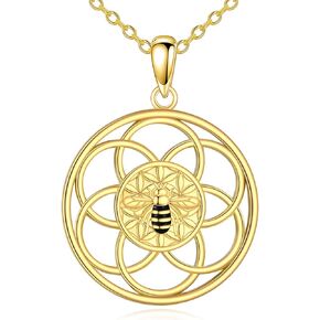 YFN Bee Necklace Sterling Silver Flower of Life Pendant Jewelry Bee Gifts for Women Girls