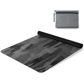 Yoga Mat Charcoal Black Grey Camo Fitness Mat Eco-Friendly Non Slip Portable Foldable Floor Workouts Mat for Pilates Home Gym Exercise Beach 70.8x26 inch
